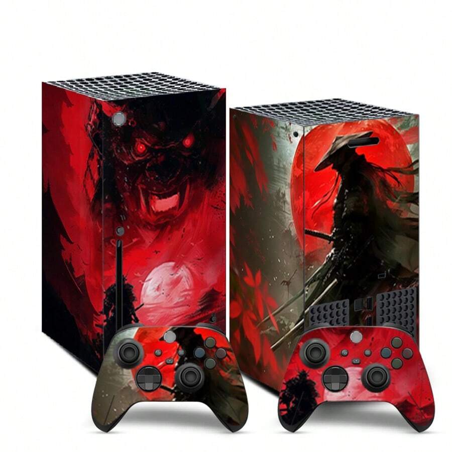 Pegatina de vinilo removible para consola y mando Series X, estilo samurái de luna roja, película protectora antiarañazos - Ver 1