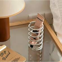 Un soporte para cepillo de dientes de acero inoxidable con un diseño simple, un soporte para cepillo de dientes con resorte con un diseño creativo y una caja de almacenamiento para brochas de maquillaje. - Plateado - Ver 5