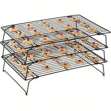 1/2/3-Piece Baking Cooling Rack Set – Carbon Steel Wire Cookie Cooling Rack, Multi-Layer Stackable Cookie Rack, Suitable For Cakes, Pastries And Fruits – Foldable, Dishwasher (Black) - Multicolor - View 8