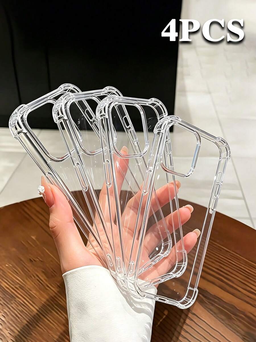 4件組 TPU 透明氣墊防震 2.8mm 手機殼,適用於 iPhone 18/18Pro/18ProMax/17/17Pro/17ProMax/16/16Pro/16ProMax/15/14/13/12/11,極簡個性化保護殼 - 透明4 - 查看 1