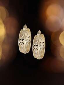 Mexican Style Virgin Mary Guadalupe Round Hoop Earrings, Women's Earrings, Gold Plated Copper Round Earrings, Wedding Jewelry Accessories Gift - St. Jude Earrings (Green Portrait) - View 13