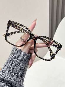 1/3pcs Unisex Square-Framed Transparent Lens Glasses In Bohemian Style, Available In Multiple Colors (Black/Transparent/Leopard Print) - Clear - View 10