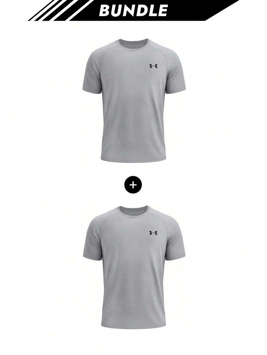 Under Armour [Bundle] Venture Daze Tech 2.0 Men's Sports Short Sleeve Grey X 2 - SteelLightHeather/Black-036 - View 1