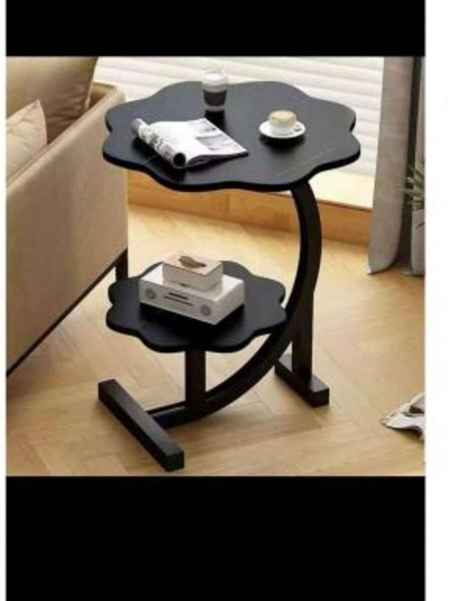 Two-Tiered Side Table In The Shape Of A Flower, For Living Room And Bedroom - Black - View 1