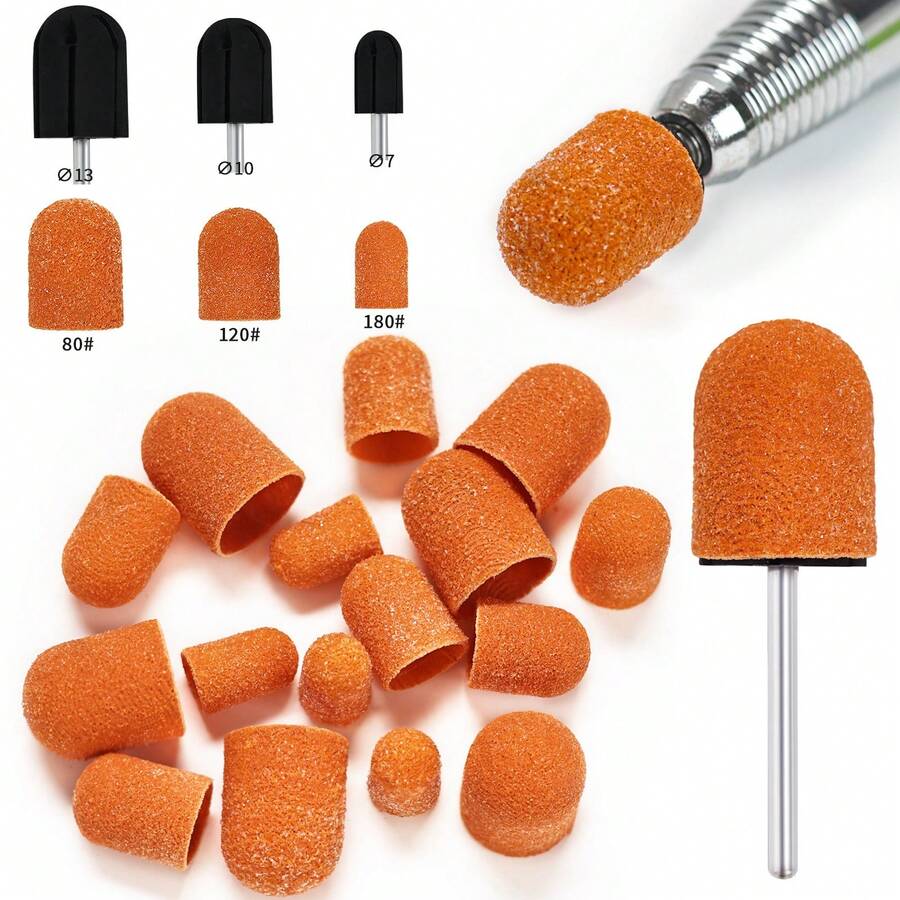 5pcs Orange Fabric Nail Sanding Bands 80/120/180 Grit, Electric Nail File Sanding Caps For Manicure And Pedicure, Nail Polishing And Buffing Tool - Multicolor - View 1