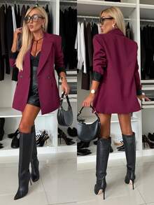 Blazer de mujer elegante 2026 con doble botonadura, manga larga, cuello de solapa, forro y decoración de botones, casual para otoño - Burdeos - Ver 1