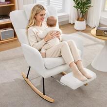 Modern Design: Rocking Chair, Rocking Chair With Footrest, Relaxation Chair, Reclining Chair, Lounge Chair With Armrests, Soft Velvet Upholstery, Load Capacity Up To 100 Kg. Suitable For The Bedroom, Living Room And Garden. - 白色1 - 查看 9