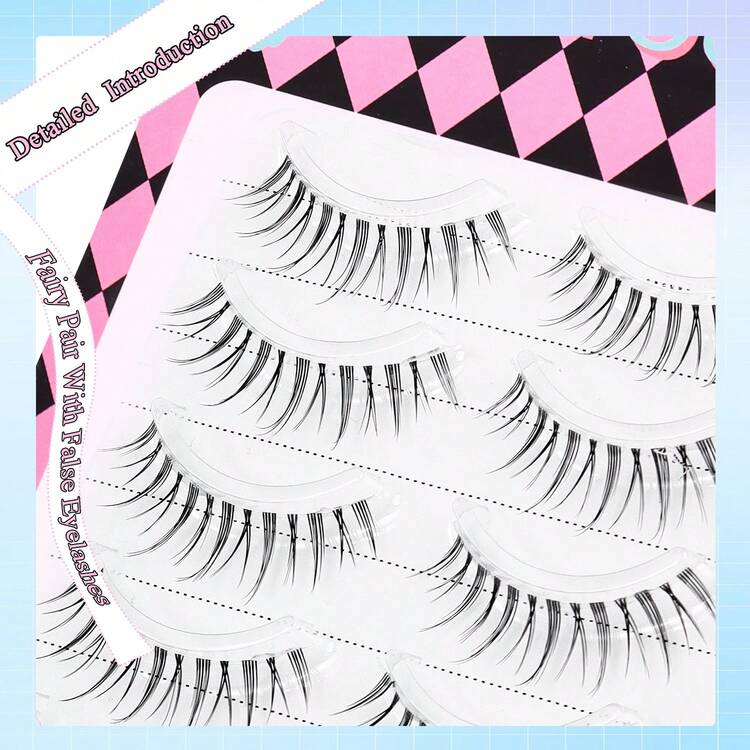 5 pares de pestañas postizas, estilo de dibujos animados, longitud de 4-15mm, banda transparente suave, pestañas juguetonas y lindas - Pestañas Spiky Manga - Añade 6