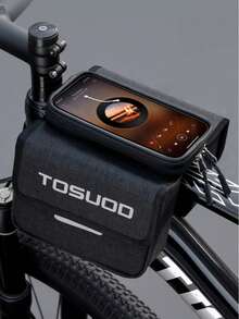 TOSUOD Bicycle Front Frame Bag, Mountain Bike Road Bike Top Tube Phone Storage Front Hanging Bag, Waterproof Large Capacity Frame Storage Bag, Wide Straps Fit Bike Body Without Rubbing Legs, Commuting Long Distance Cycling Tool Storage Equipment Accessories - Multicolor - View 3