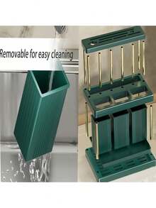 1pc Multifunctional Knife And Fork Holder, Space-Saving Utensil Rack With Removable Drip Tray, Kitchen Sink Countertop Utensil Drainer, Green And White Chopstick Holder, Knife, Spoon, Fork Storage Rack, Suitable For Kitchen, Bathroom, Dining Room, Plastic - Multicolor - View 8