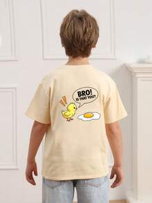 Camiseta de manga corta con cuello redondo y estampado divertido casual para niño preadolescente, top de verano - Albaricoque - Ver 7