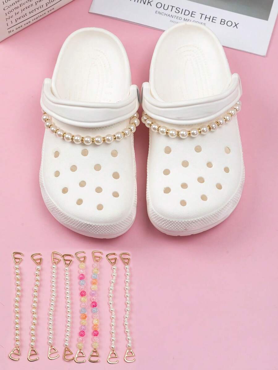 2pcs Detachable Pearl & Rhinestone Chain Shoe Decoration, DIY Shoe Accessories For Hollow Shoes - Multicolor - View 1