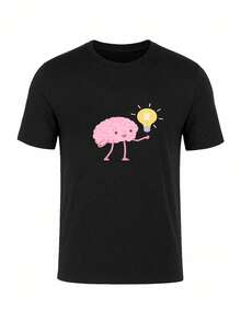 Men Minimalist Graphic Print T-Shirt Casual Crew Neck Soft Tee - 黑色 - 查看 1