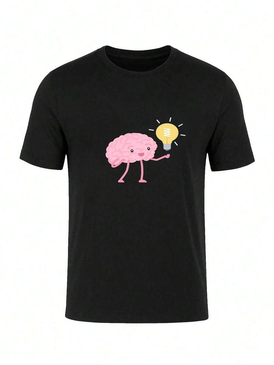 Men Minimalist Graphic Print T-Shirt Casual Crew Neck Soft Tee - 黑色 - 查看 1