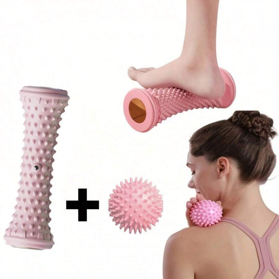2-Piece Massage Set - Foot Massager Massage Ball, Plantar Fascia Massager, Flat Foot Roller Trainer, Suitable For Yoga | Pilates | Fitness, Deep Tissue Massage, Muscle Relaxation, Applicable For Foot And Full Body Muscle Relaxation - Multiple Styles - View 1