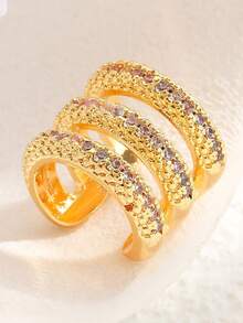 HOTNICE 1pc Personalized Minimalist Cross Ear Cuff Fashion Geometric Zirconia Non-Pierced Earring - Gold - View 3