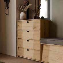 2 In 1 Natural Oak 4 Drawer Dresser & Hidden Flip Shoe Cabinet, Slim 36cm Depth Narrow Storage Chest 66*36*85cm, Space Saving Multi-Layer Shoe Rack Organizer, Minimalist Dust-Proof Storage Furniture For Entryway Hallway Small Bedroom Apartment - Multicolor - View 7