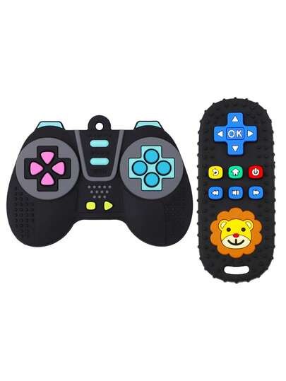 2 món đồ chơi gặm nướu hình điều khiển TV sư tử hoạt hình bằng silicone, thanh gặm nướu cho trẻ sơ sinh 6-12 tháng, chủ đề động vật, đồ gặm nướu động vật dễ thương, kích thích sự tò mò của bé, quà tặng Halloween, Lễ Tạ ơn, Giáng sinh, quà tặng tốt nhất cho bé