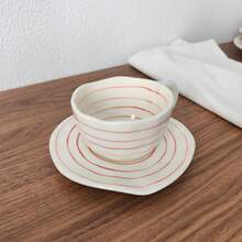 250ml Hand-Painted Underglaze Ceramic Coffee Cup And Saucer, Vintage Ins Style Coffee Shop Afternoon Tea Cup, Suitable For Daily Use - Red - View 5