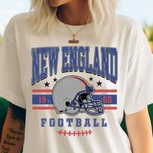 New England Vintage American Football T-Shirt Patriot T-Shirt New England Game Day Shirt 90s Football Gif - White - View 1