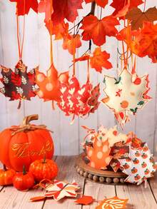 3/6/9pcs Random Color Cute Felt Autumn Leaf Tree Decor, Thanksgiving Leaf Pumpkin Hanging Ornaments, Suitable For Baby Shower And Home Decoration - Multicolor - View 1