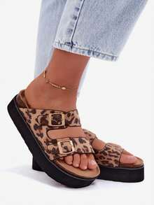 Fashionable And Comfortable Women's Summer Flip-Flops On The Platform With Buckles And Profiled Insole Pink Brown - Brown - View 9