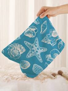 1pc Portable Cosmetic Storage Bag With Ocean Elements Shell Conch Starfish Pattern Double-Sided Print Travel Zipper Makeup Bag Multi-Function Toiletries Organizer - Multicolor - View 5