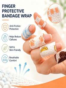 8/4/1 Roll Random Color Printed Self-Adhesive Finger Bandages, Anti-Wrinkle Wear-Resistant Finger Sleeves, Durable Finger Protection Covers, Suitable For Writing, Nail And Injured Finger Protection, Perfect For Office, Sports And Outdoor Work - Multicolor - View 6
