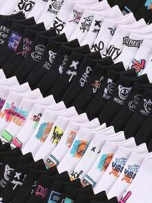 20 Pairs Children's Boat Socks, Children's Graffiti Boat Socks, Street Boat Socks, Suitable For Teenagers, Children's Short Socks, Suitable For 1-16 Years Old Children - Multicolor - View 2