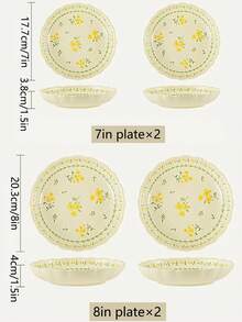 2pcs Set Exquisite Floral Ceramic Plates - Eid Al-Fitr/Eid Al-Adha Supplies, Charming Yellow Flower Design, Perfect For Dining And Decoration - Multicolor - View 24