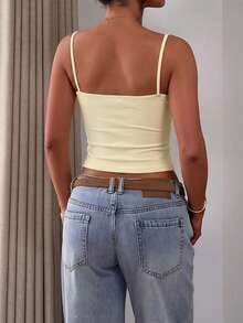 DOUCIU Hot Girl Solid Color Bow Spaghetti Strap Tank Top Sexy Slim Daily Streetwear - Yellow - View 3