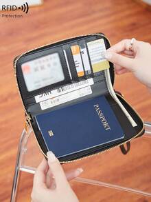 CHARM INFINITE 中性 RFID 防盜拉鍊護照夾,附腕帶,大容量旅行文件卡片票券收納包,適用度假與飛行 - 彩色 - 查看 5
