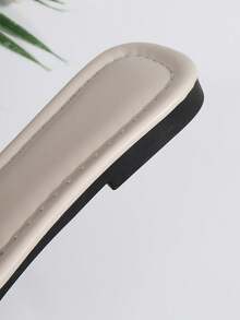 2026 Summer New Fashion Square Toe Casual Mule Open Toe Versatile Beach Soft Sole Comfortable Fairy Rhinestone Flat Slide Sandals For Women - Beige - View 11