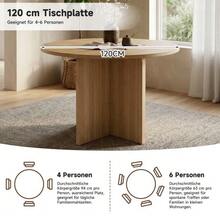 Round Dining Table, 120 X 120 Cm, Suitable For 4-6 People, Classic Design, Scandinavian Minimalist Style, Oak Color. - 自然色 - 查看 6