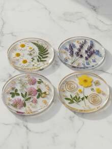 1pc 2D Acrylic Floral Pattern Coaster - Perfect For Personalized Wedding, Birthday Or Mother's Day Gift. Available In Pink, Yellow, White, Green And Brown - Floral Coasters - View 14