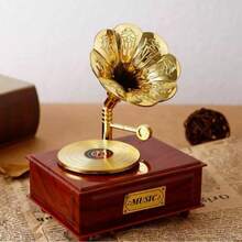 Vintage Gramophone Style Decorative Ornament, Solid Wood Base With Carved Metal Horn, Retro Record Player Design, Exquisite Craftsmanship, Suitable For Living Room, Study, Desktop Decor, Combining Atmospheric Display And Nostalgia - Multicolor - View 8
