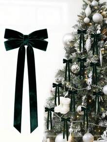 12/6/1pc Deep Green Velvet Bow Christmas Tree Decoration, 5" X 10", Suitable For Christmas Tree, Home, Room, Birthday Party, Front Door, Wedding And Other Holiday Decor, Christmas Wreath Bow, Rustic Craft Gift Bow, Velvet Ribbon Bow, Suitable For Christmas Home Wreath Decoration, Holiday Wedding Indoor And Outdoor Decoration, Christmas Decoration - Dark Green - View 1