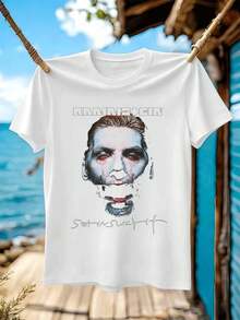 T-Shirt Da Uomo Rammstein Con Stampa Grafica, 100% Cotone, Vestibilità Comoda, Stile Street Hip-Hop, Design Grafico. - Bianco - Visualizzare 2