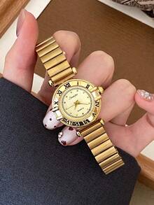 1件女款橢圓形銀黑方框金色錶盤石英休閒手錶，適合日常配戴 - 金色 - 查看 3