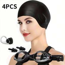 Babous Ensemble de 4 pièces de lunettes de natation pour femmes, lunettes d'équipement de natation, bonnet de natation en silicone imperméable, pince nasale de natation, bouchons d'oreilles de natation. Bonnet de natation surdimensionné, bonnet de natation avec protection des oreilles, convient aux cheveux longs et courts. - Multicolore - Voir 10
