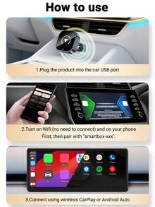 XUDA 2026 New 2-In-1 Wireless CarPlay / Android Auto Ultra Mini Adapter - 2.4-5.0 GHz WiFi 5 Carplay Converter, Wired To Wireless, Fast Auto Connection, No Delay, Compact Design, With USB/USB-C Ports, No Battery - A - View 4