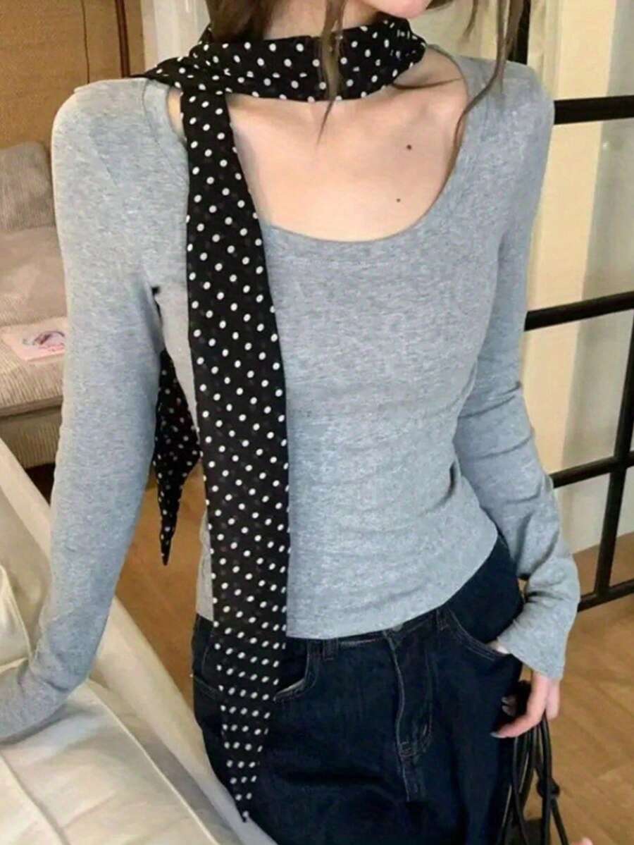 1件女款波點印花時尚圍巾，可作為頸巾、髮帶、髮圈或包包配件，四季皆宜的多功能配件