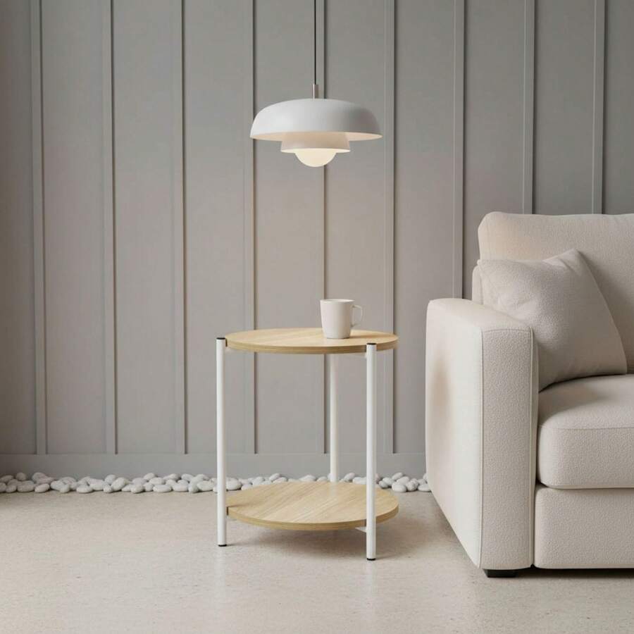KIWI MOBLEKIT | Wooden And Metal Side Tables For Living Room Or Bedroom, Modern Functional Tables With Different Shapes And Heights, Fixed Or Folding Options For Home - 白色 40x42 – 雙倍高度 - 查看 1
