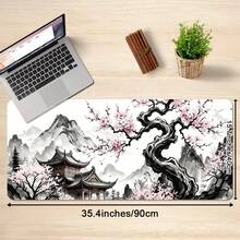 特大號櫻花樹風景設計滑鼠墊 – XL 遊戲滑鼠墊，防滑橡膠底座，可水洗表面 – 平滑鍵盤與滑鼠墊，適用於居家、辦公室（中國水墨畫） - 查看 8