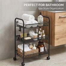 1PC 3-Tier Storage Trolley Cart On Wheels Kitchen Bathroom Laundry Narrow Space Rack Bathroom Decor Summer Black - Black - View 6