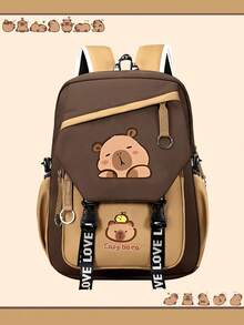 3-Piece Capybara Backpack Set, Includes Tote Bag And Pencil Case, Durable Nylon Material, Multi-Pocket Design, Tablet Compartment, Suitable For Back To School - Multicolor - View 5