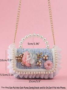 1pc Mini Kids Bag With Ruffled Flower, Alloy Leaf Decor, Pearl Applique, Beaded Handbag, Chain Shoulder Crossbody Bag, Snack Coin Purse For Girls, Suitable For Holidays And Daily Use - Woolen Alloy Fortune Tree - View 11
