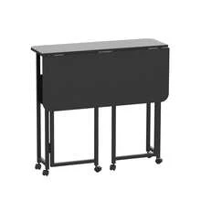Folding Table With Wheels - Home Office Desk - 80x58x75cm - Folding Computer Desk With Bookshelf - Portable Mobile Workstation - Suitable For Small Spaces - Black - View 8
