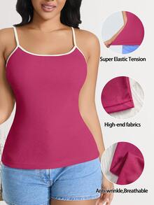 CELILIN Top de tirantes finos de color bloque minimalista, camisola acanalada de estilo coreano, top de capa interior versátil y favorecedor de ajuste ceñido - Rosa Fucsia - Ver 2