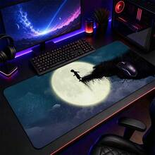 Giant Full Moon Silhouette Boy Dark Ink Cloud Large Gaming Desk Mat, Deep Blue Starry Sky Fantasy Print Non-Slip Rubber Extended Mouse Pad, Waterproof Long Keyboard Mat, Gaming Computer Desktop Decoration - View 4